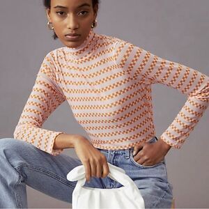 Anthropologie Maeve Women's Sheer Mesh Turtleneck Long Sleeve T-Shirts Size XL